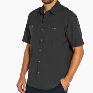 New Orvis Men's Woven Short Sleeve Button Down Grey Tech Shirt, size XL